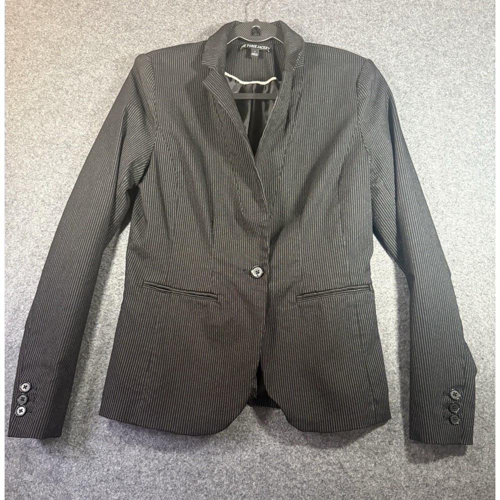 The Torie Jacket Women's Black Pinstripe Single-Button Blazer Size‎ 4
